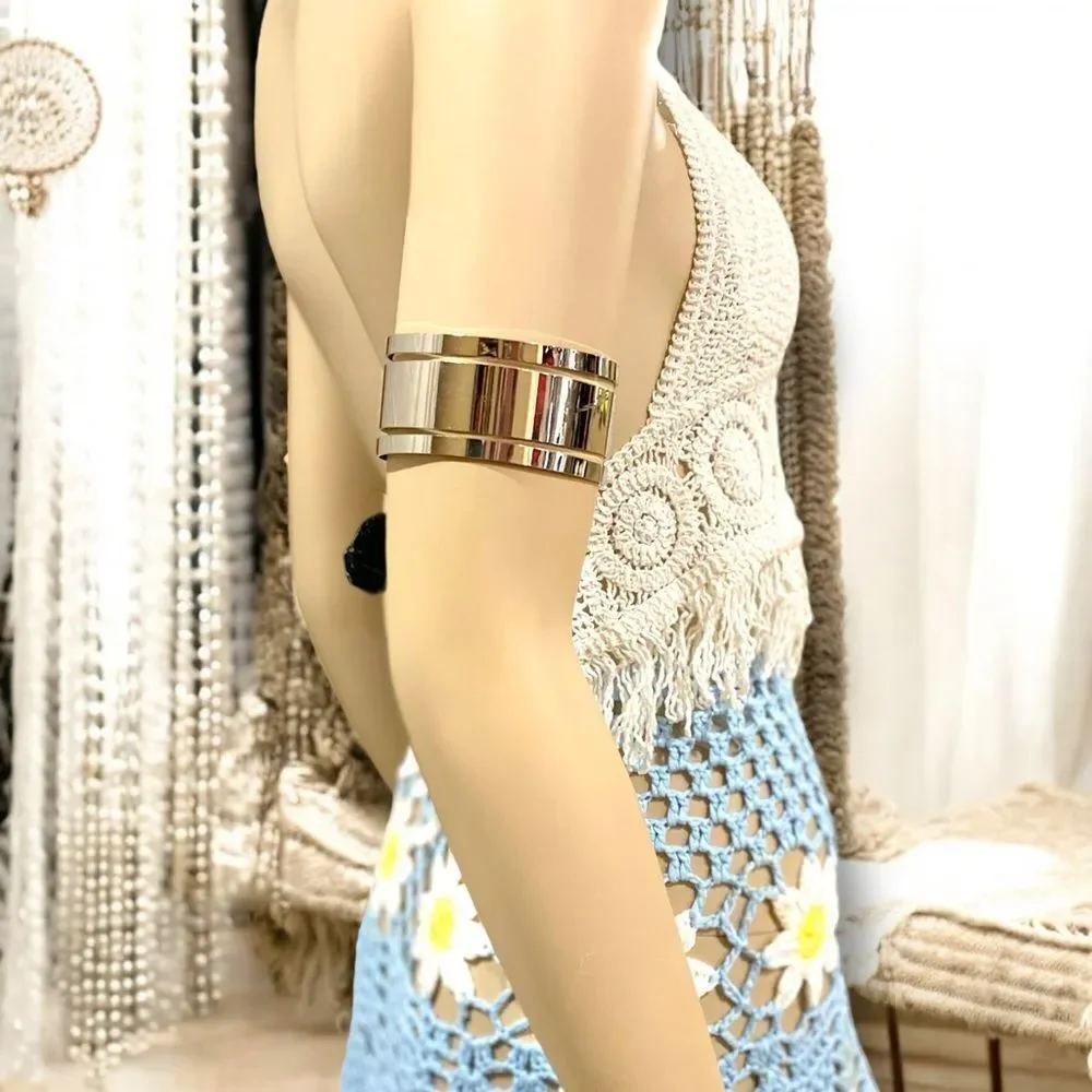 Silver Wide Armlet Band Cuff Bracelet - NEW